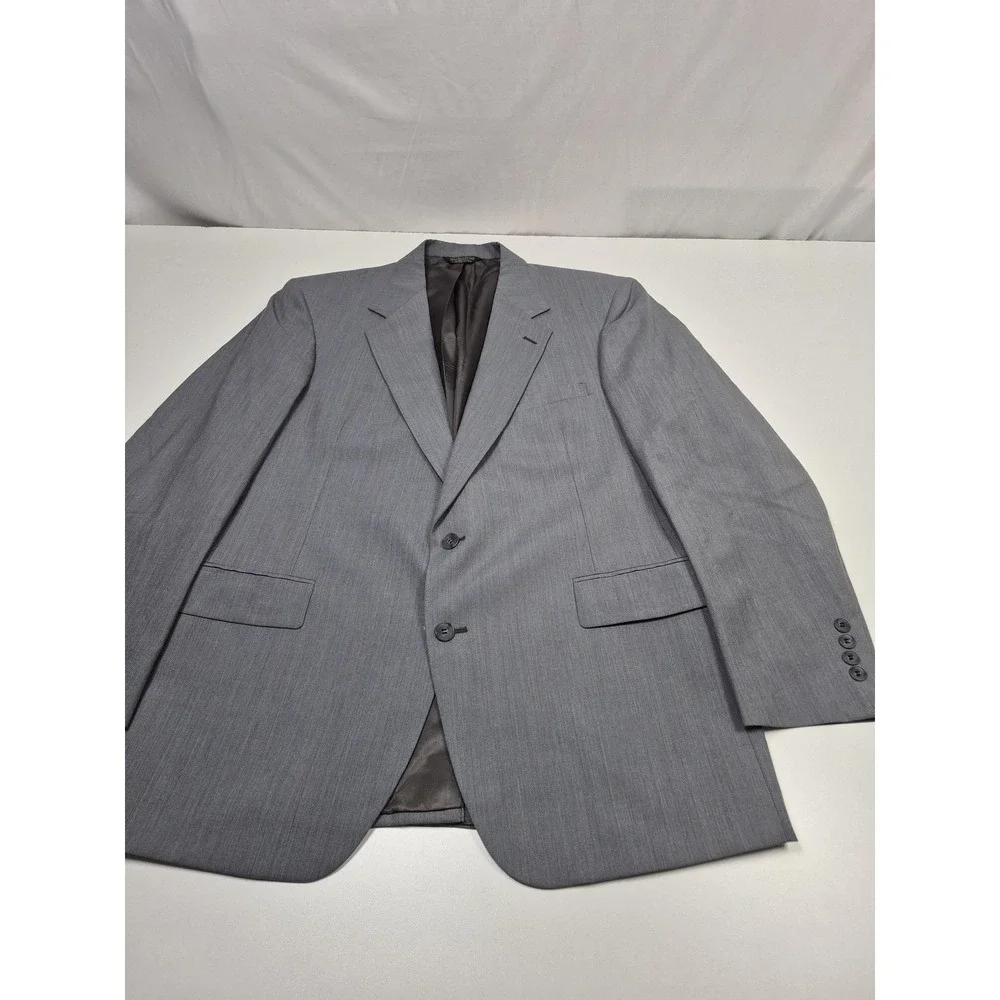 VTG Sansabelt Suit Mens 44 Gray Poly Wool 2 Piece 39x36 Elastic Waist USA NWT
